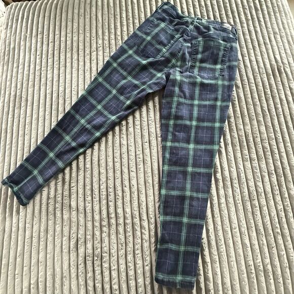 Crown&Ivy Plaid Cotton/Span 5 Pocket Pants Women 4 R High Rise Skinny Blue Green - Picture 3 of 9